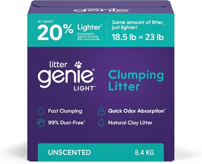Litter Genie Arena aglutinante Ligera sin Fragancia Light para Gatos, 8.4 kg | Arcilla Natural 20% más Ligera | Aglutinación