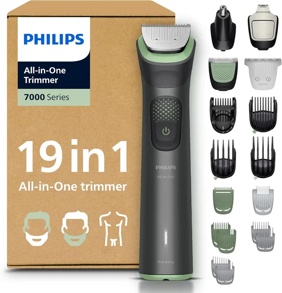 Philips 19 en 1 Máquina Recortadora 7000 - Cepillo para Hombre, para Cara, Cabeza y Cuerpo, Acero Autoafilante