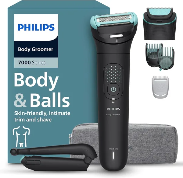 Philips Body Groomer Seria 7000 - Trymer do ciała z głowicą golącą 2D Triple Protect, precyzyjne i delikatne golenie okolic intymnych