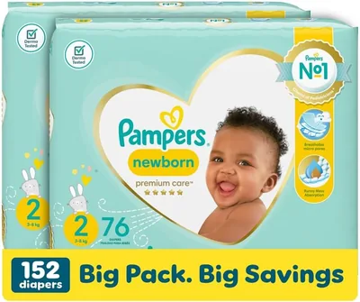 Pampers Premium Care 76 Baby Nappies, Size 2 (Pack of 2) 23% Off