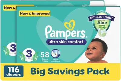 Pampers Active Baby 58 Nappies, Size 3 (2x Pack)
