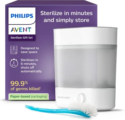 Philips Avent Giftbox med Steriliserare - Elektrisk Vattenstamper med Flaska och Nipple Borstel, Enkelt Att Renga och Sterilisera