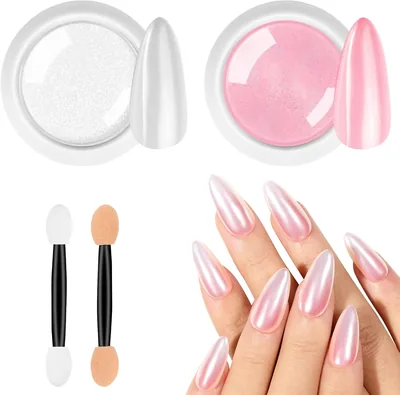 BUTBU Chrome Nail Powder 2 Colors White Pearl