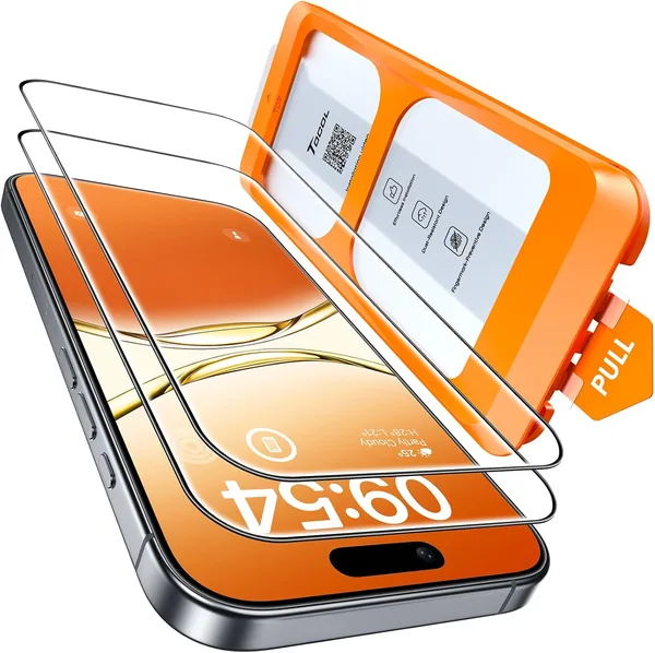 TOCOL iPhone 17 Tempered Glass Screen Protector, Automatic Dust Removal, Bubble-Free, 9H Hardness, Full Coverage, Case Compatible, 2 Pieces