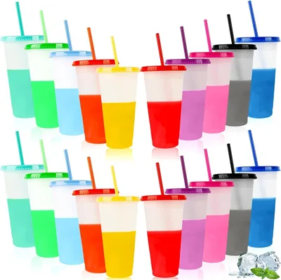 MCSWKEY Vasos de Plástico Reutilizables, 710 ml con Tapas y Popotes, sin BPA