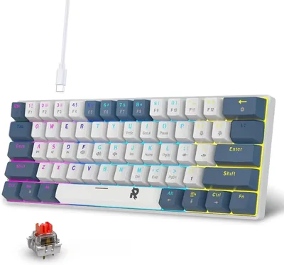 لوحة مفاتيح الألعاب الميكانيكية المحمولة ROCK POW 60%، 61 مفتاحاً مضاءة برموز RGB صغيرة، لوحة مفاتيح مكتبية سلكية Mini C