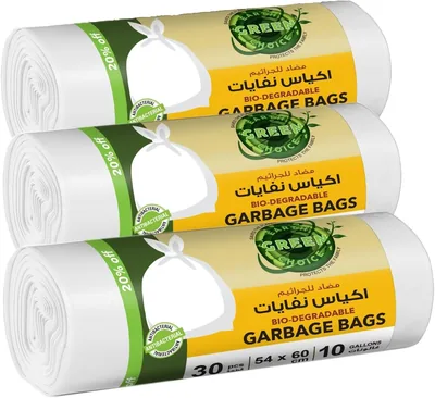 Earth Green Choice White Trash Bags - 3 Pack of 30 Bags, 10 Gallon, Durable & Leak-Proof Garbage Bins
