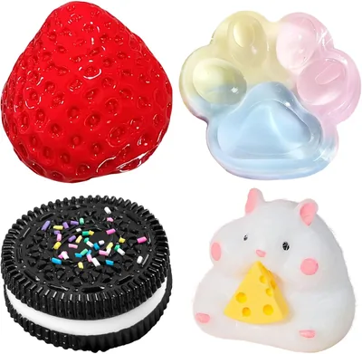 Ensemble SSKHE 4 pièces Squishy, Fraise + Hamster + Patte de Chat + Hamster, Kit de Jouets Squishes pour Soulagement du Stress - Meilleur Prix