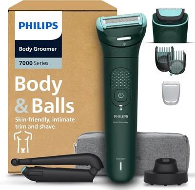 Afeador Corporal Philips Serie 7000 - Depilador Masculino, Cabezal de Protección Triple 2D, Para Áreas Intimas y Espalda, Suave y Eficiente