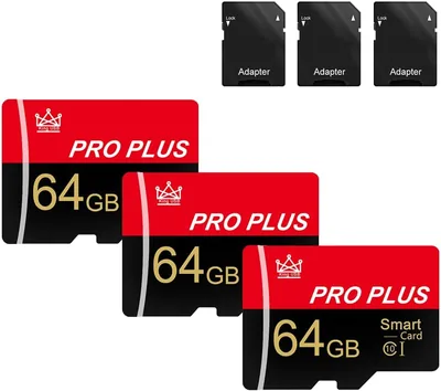 Carte mémoire 64 Go haute vitesse avec adaptateur (3x), UHS-I C10 A1, pour tablette/téléphone/caméra/voiture