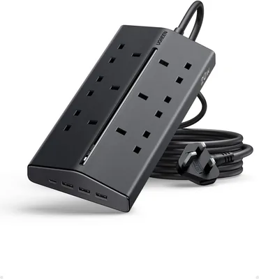 UGEN 10 في 1 محول طاقة على شكل مثلث، 6 منافذ واسعة، 4 منافذ USB (3A1C)، محطة شحن GaN مع حماية من الإفراط في التحميل - 28% خصم