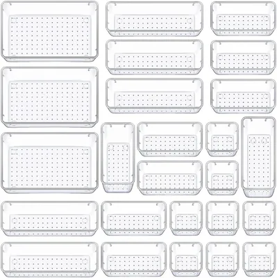 25-Piece Clear Plastic Drawer Organizers - Storage Trays 25% Off
