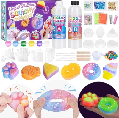 Hightoy Luminösa Squishy DIY-set, 480ml 1:1 Liquid Silicone AB Mixprop, 6 Stück Silikonrubber Squishy Toys, Stress Reducering