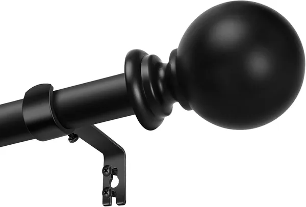 Curtain rods for Windows 48 to 84 Inch, 5/8 Inch Small Matte Black Curtain Rod Adjustable with Brackets Pole