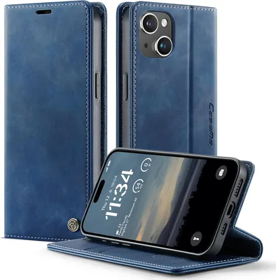 Étui Owlhold pour iPhone 13 - Protection Contre les Chocs en Cuir Véritable avec Fentes pour Cartes et Blocage RFID - Portefeuille avec Support