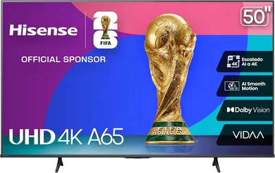 Televisor Hisense A65N (Modelo 2025) - 50 Pulgadas, TV Smart Vidaa UHD 4K, Control por Voz con Alexa, Dolby Vision - 57% Descuento