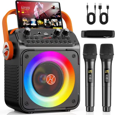 HWWR Karaoké Speaker 2 Microphones sans fil, 60W Professionnel pour Adultes et Enfants, Bluetooth 5.3 avec Prélèvement Micro, Best Deal