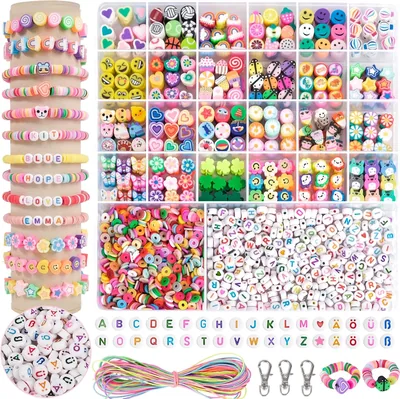 RUBY 1800 Perle di Filo per Braccialetti Fai-da-Te, Kit di Gioielli in Argilla Polimerica, Regalo di Compleanno per Bambini