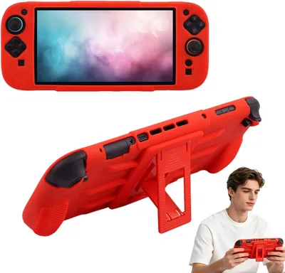 Funda Protectora de Silicona RFID para Nintendo Switch 2, Rojo - Antideslizante y Anti-Arañazos con Soporte Trasero