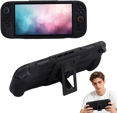 Funda Protectora de Silicona RFID Compatible con Nintendo Switch 2, Negro | Antideslizante, Anti-Arañazos, Soporte Trasero