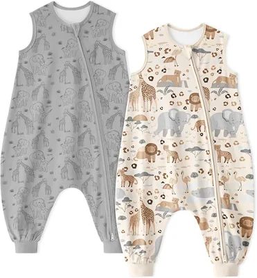 Unnivoll Baby Schlafsack mit Füßen, 1.0 Tog Schlafsack für Sommer, Pack mit 2, Baumwoll-Schlafsack mit Beinen, Babypflege