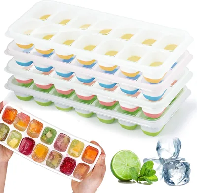 Moulins à glaçons en silicone de 4 pièces avec couvercle, certifiés LFGB - Sans BPA, trayeaux carrés faciles à retirer