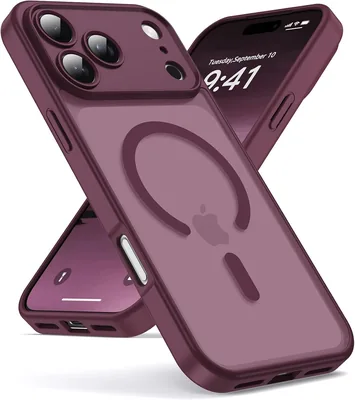 Oududianzi - Étui magnétique pour iPhone 17 Pro Max Magsafe - Burgunde | Coque en PC transparent frosté avec bumper TPU silicone