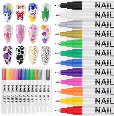 EBANKU 12 färg 3D Nagelkunst Penselset, 0.5mm Nagellak Penslar Graffiti och Paint Pens Acrylverf Stiflar Tekning Maling