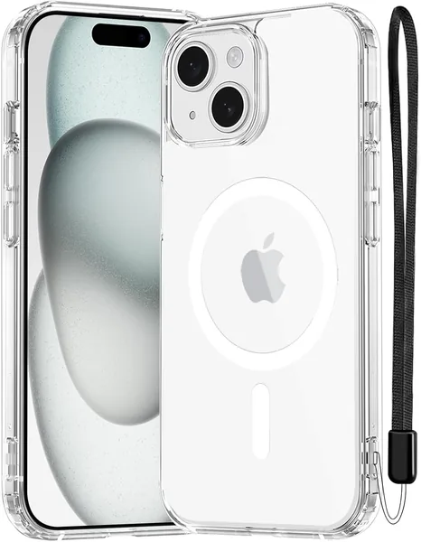 Étui magnétique NEW'C pour iPhone 15 (6.1 pouces), compatible MagSafe Ultimate - Protection contre les chocs et lanyard