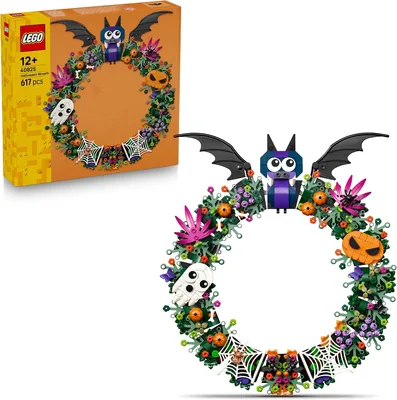 LEGO Hallowmåne Krans - Byggnadsset med Murar, Pumpar, Göster och Webb - Väggdekoration - Geschenk för pojkar, flickor och yngre