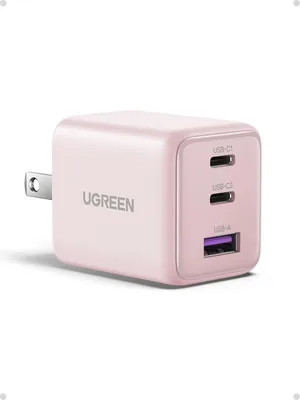 UGEN 30W GAN Cargador Tipo USB C con 3 Puertos, Cubo de Carga Rápido Pared para Celular, 2C1A Compatible con Galaxy S25/S24 - 40% de Descuento