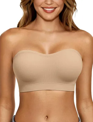 LetsJoli Push Up Strapless Bras for Women Supportive Bandeau Bra Non Slip Wireless No Underwire Padd