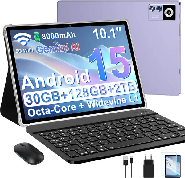 ZIOVO 10 Pouces Tablette Android 15.30 Go RAM + 128 Go ROM (TF 2 To) - Tablette 5G WiFi, Octa-Core 2.0 Ghz/Gemini AI/Widevine L1