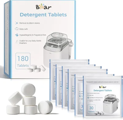 Bear Official Bottle Washer Tablets 180 Count - Best Deal for Powerful Milk Residue Remover