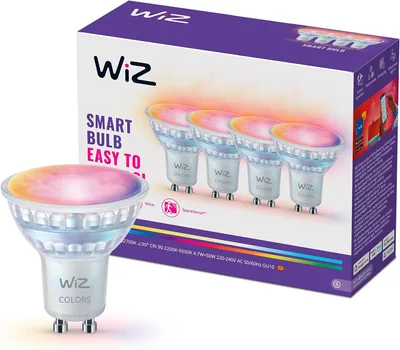 WiZ Smart LED Glass GU10 Spotlight Bulb | Full Colour and Tunable White, 50W Equivalent, 2200-6500K,