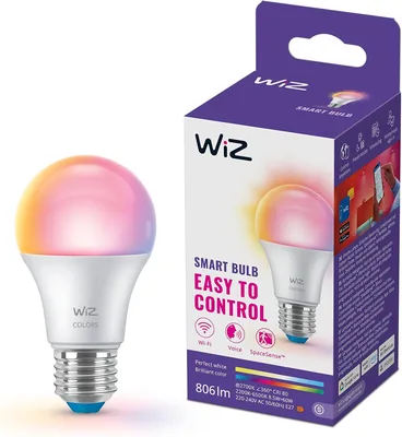 WiZ LED A60 Smart Bulb, Full Colour and Tunable White, E27 Base, 60W Equivalent, 2200-6500K, 806 Lum