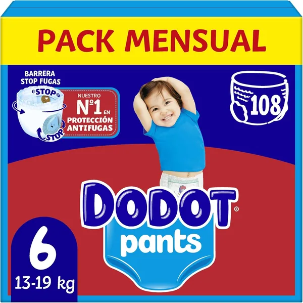 Dodot Baby Pants Tallas 6, 13-19 kg, Pañales Anti-Fugas de 360°, 108 unidades - Oferta del 25% de Descuento