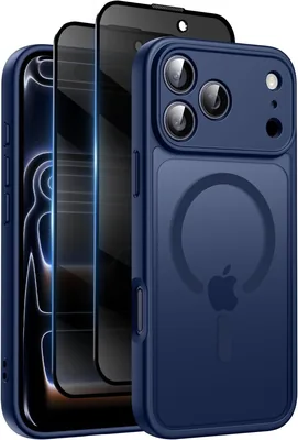 Étui magnétique Helssitot pour iPhone 17 Pro Max avec verre trempé anti-espion, compatible MagSafe, dos mat transparent