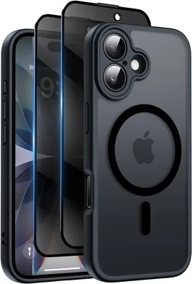 Étui magnétique Helssitot pour iPhone 17 avec 2 vitres trempées anti-espionnage, Compatible MagSafe, Dos mat translucide
