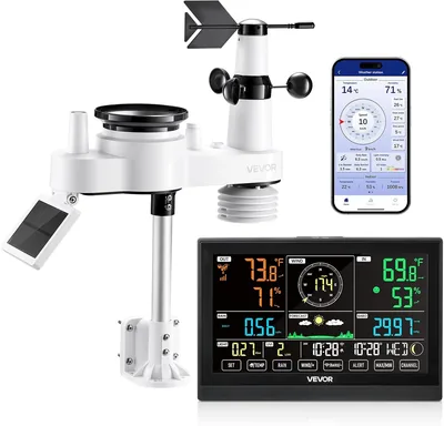 VEVOR 7 i 1 Wi-Fi Väderstation med APP, 7.5 Inch VA Display, Draglös Solenera Regnmetr, Inomhus