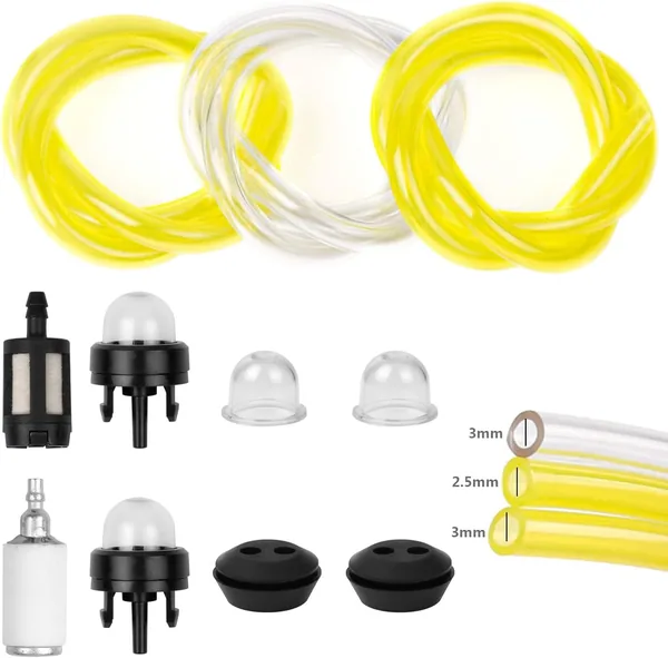 Universal Fuel Line Hose Kit by Aurdox- 3Pcs 2.5mm & 3mm Petrol Pipe Tube (30cm) with Primer Bulb, F
