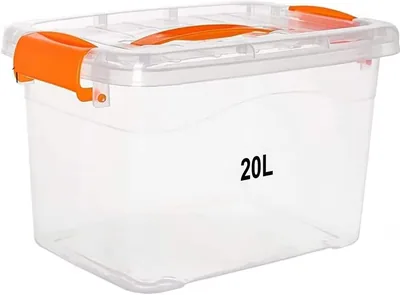 Premify 20L Clear Plastic Storage Box - Large Stackable & Lockable Organizer Container with Lid