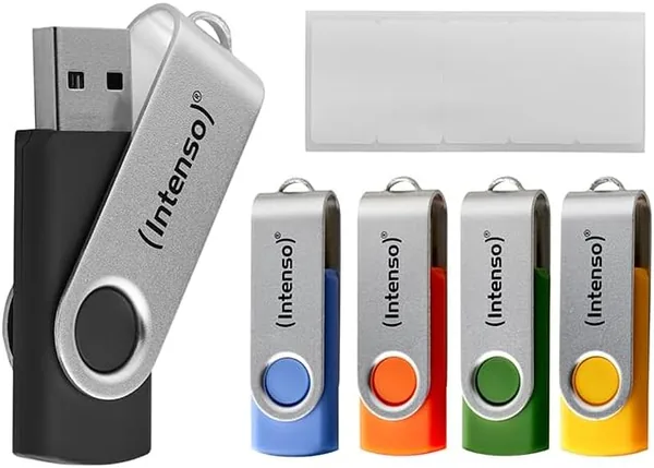 Intenso Basic Line USB-Stick-Set - 5 x 8 GB High Speed USB 2.0 Speichersticks, mehrfarbig mit Beschriftungsaufklebern: Amazon.de