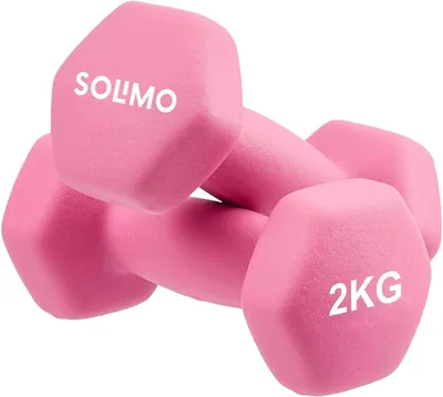 Solimo ने प्राप्त किया - 2 kg नियोप्रीन डम्बल (लाल गुलाबी) सेट ऑफ 2, 62% छूट