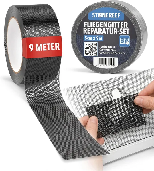 Fliegengitter Reparatur Set 5 cm 9 m - selbstklebendes Fiberglas Reparaturband f r Moskitonetz, Fenster & T ren - wetterfest UV-best ndig