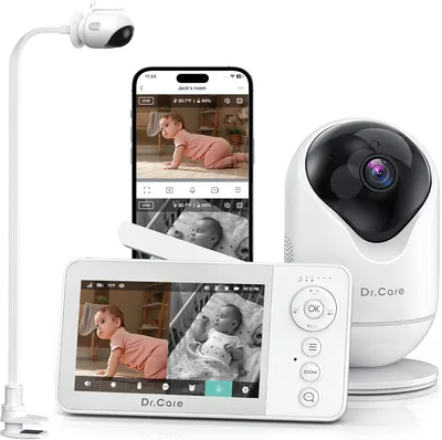 Dr. Care VistaView Lite RB WiFi Monitor para Bebés con Soporte Clip - 4" Pantalla 720P, Cámara 1080P, Control de App, Alertas de Movimiento, Remoto