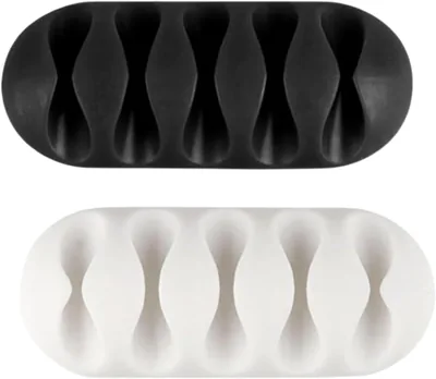 Lith Cable Organizer 2 Pack - Black & White Silicone Desk Clips