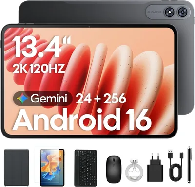 TABWEE 2026 Upgraded Tablet 13.4 Inch Android 16 with Keyboard | 2K 120Hz IPS Display, 24GB RAM + 25