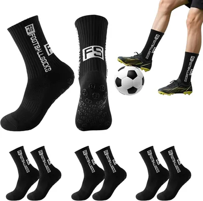 BEKKLPOU 3 Paires de Chaussettes de Football pour Homme - Non-glissantes, Respirantes - Football, Basketball, Cyclisme
