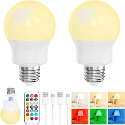 Ampoule LED rechargeable avec télécommande, base magnétique, 8W E27 | Batterie 2600mAh, chargement USB-C, réglable en intensité, 3 co